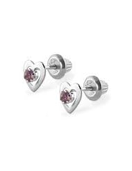 14K White Gold June Birthstone Rhodolite Heart Earrings For Girls