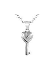 Girls Sterling Silver Diamond Key Pendant Trace Chain Necklace (14-16 inches)