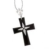 925 Silver, Black Onyx & Diamond Stone Cross Pendant (0.10ctw)