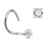 14KT White Gold Nose Ring Screw 3mm Genuine Diamond Free Backing! 20G