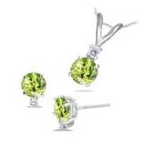 1.50 Cts Peridot and 0.09 Cts Diamond Jewelry Set in 18K White Gold