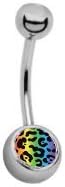 Cheetah Leopard RAINBOW Print Classic Style Sexy Belly Navel Ring 14g, 7/16" Length