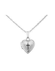 Child 14K White Gold Heart Cross Locket With Chain (13 inches)