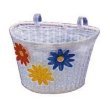 Pyramid Pro Small / Medium White Bicycle Basket with Flowers, 9.5" x 6" x 6.25"