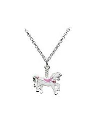 12-14 Inches Sterling Silver Enameled Carousel Horse Kids Necklace