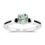 0.26 Cts Black Diamond & 0.85 Cts Green Amethyst Engagement Ring in 14K White Gold-6
