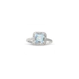ZALES Previously Owned - Square Aquamarine Ring in 14K White Gold with Diamond... by