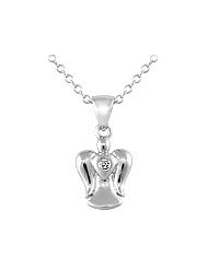 14-16 in Silver Trace Chain Diamond Angel Pendant Necklace For Girls