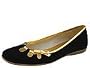French Sole Single | Women's Dress Flat Shoes Black Nubuck w/ Gold Trim