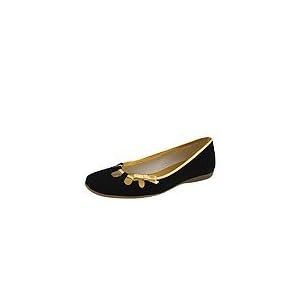Buy French Sole Single | Ladies Dress Flat Shoes Black Nubuck w Gold Trim by French Sole FS/NY