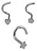 3 Piece Body Piercing Stainless Steel Shape Nostril Screw Set- Heart, Flower and Star