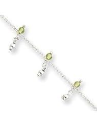 Sterling Silver Peridot Bead Ankle Bracelet QG1398-9"