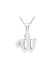 Sterling Silver Diamond Initial W Pendant Girls Necklace (14-16 in)