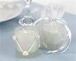 Coastal Elegance Frosted Glass Votive with Pearl Accented Organza Bag Wedding Favor