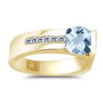 0.09 Cts Diamond & Aquamarine Womens Ring in 14K Yellow Gold-8.5
