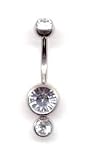 Double Jeweled Vertical Navel Bar in Crystal 14 gauge by 3/8