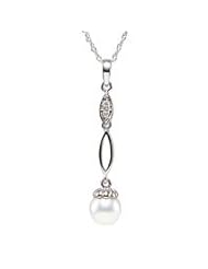 14k White Gold Akoya Pearl and Diamond Pendant Necklace - Valentines Gift