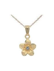 Girls 14K Gold Plumeria Flower Diamond Pendant with 15 Inches Rope Chain
