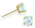0.18Ct. Genuine 3mm Aquamarine 14 Karat Yellow Gold Round Earrings