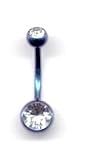 Teal Titanium Double Jeweled Navel Bar with Crystal Stones 14 guage by 3/8