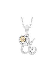 Silver & 14K Gold Diamond Script Initial U Childrens Necklace (14-16 in)