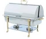 IMAGE OF Vollrath 46051 Chafer Classic Design Full Size 9 Quart Capacity Brass Trim Rack Dripless Water Pan Roll Top Cover 2 Fuel Holders