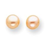 Sterling Silver Peach Cultured Pearl Button Earrings - QE2029