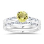 0.22 Cts Diamond & 0.85 Cts Lemon Citrine Matching Ring Set in 14K White Gold