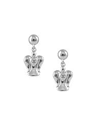 Girls Sterling Silver Dangling Diamond Angel Push On Earrings