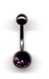 Titanium Black Jeweled Navel Bar with a Amethyst Swarovski stone 14 guage by 1/2