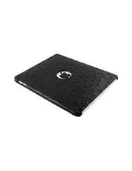 Black iPad Clip On Case - Genuine Ostrich Skin Leather