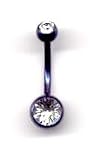 Dark Blue Titanium Double Jeweled Navel Bar with Crystal Stones 14 guage by 3/8