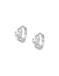 14K White Gold Baby Heart April Birthstone Huggie Hoop Earrings For Girls