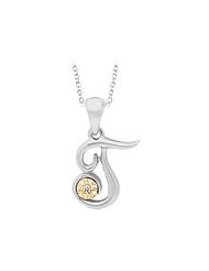 Silver & 14K Gold Diamond Script Initial T Childrens Necklace (14-16 in)