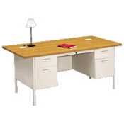 HON(R) Metro Classic Double-Pedestal Desk, 72in. x 36in., Medium Oak/Putty