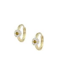 14K Yellow Gold Flower November Birthstone Huggie Hoop Baby Earrings