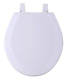WOOD TOILET SEAT - WHITE, STANDARD SIZE ROUND, BEVELLED EDGE