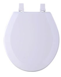 WOOD TOILET SEAT - WHITE, STANDARD SIZE ROUND, BEVELLED EDGE