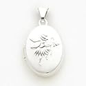 Sterling Silver Fairy 17mm 2-frame Oval Locket with 20 inch Sterling Silver Chain