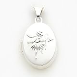 Sterling Silver Fairy 17mm 2-frame Oval Locket with 20 inch Sterling Silver Chain