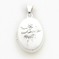 Sterling Silver Fairy 17mm 2-frame Oval Locket with 20 inch Sterling Silver Chain