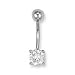 Jewelco London 9ct Solid virgin white gold hand finished Belly Bar with a 6mm round-cut cubic zirconia stone