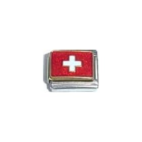 Clearly Charming Switzerland Flag Italian Charm Bracelet Link