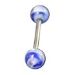 316 Surgical Stainless Steel Barbell with Blue/White Glass Sold as a Pair