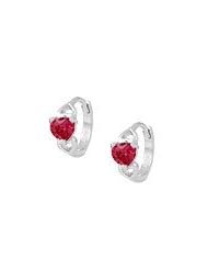 14K White Gold Baby Heart July Birthstone Huggie Hoop Earrings For Girls