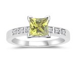 0.06 Cts Diamond & 0.69 Cts Lemon Citrine Engagement Ring in 14K White Gold