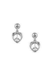 Children Jewelry - Silver Diamond Dangling Heart Peace Sign Earrings