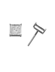 14K White Gold .16CT Micropave Diamond Square Stud Screw Back Earrings