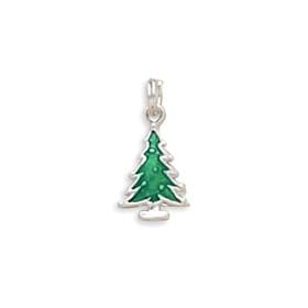 Green Enamel Pine Tree Charm - Free Shipping