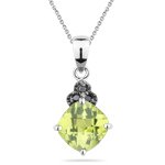 0.03 Cts Black Diamond & 1.59 Cts Peridot Pendant in 14K White Gold